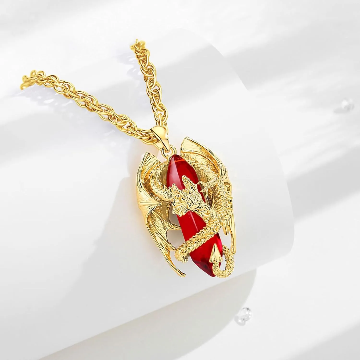 INFUSEU Dragon Necklace with Healing Crystal Stone for Men Women, Fantasy Meets Fashion