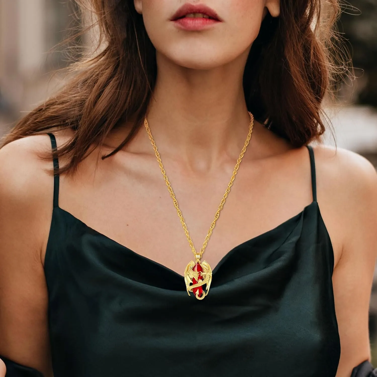 INFUSEU Dragon Necklace with Healing Crystal Stone for Men Women, Fantasy Meets Fashion