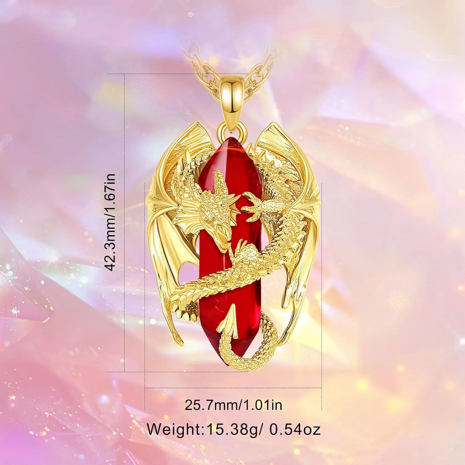 INFUSEU Dragon Necklace with Healing Crystal Stone for Men Women, Fantasy Meets Fashion