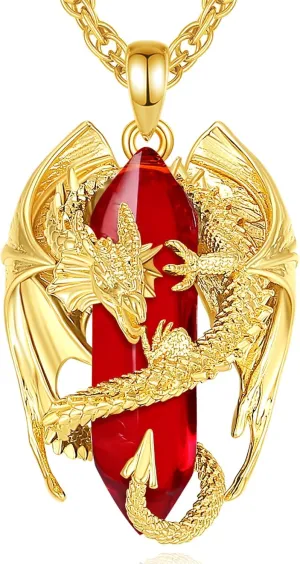 INFUSEU Dragon Necklace with Healing Crystal Stone for Men Women, Fantasy Meets Fashion