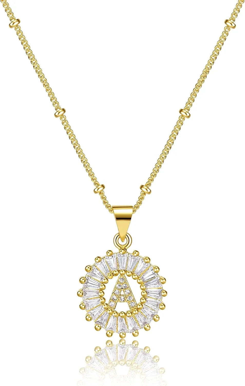 Initial A-Z Letter Pendant Necklace for Girlfriend Women & Girls, Cubic Zirconia Capital Letter Drop Necklace Gold Plated Cooper Chain 18inch