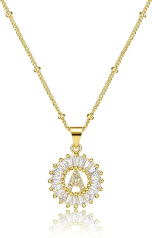 Initial A-Z Letter Pendant Necklace for Girlfriend Women & Girls, Cubic Zirconia Capital Letter Drop Necklace Gold Plated Cooper Chain 18inch