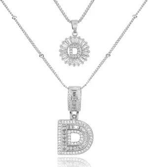 Initial Letter Necklace for Women 14k Silver Plated Dainty Necklaces Trendy Chunky Custom Layered Necklace Set Personalized Round Circle Zirconia A-Z Letter Chain Pendant Jewelry Gift