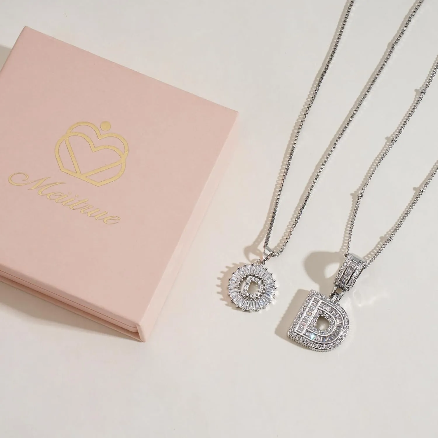 Initial Letter Necklace for Women 14k Silver Plated Dainty Necklaces Trendy Chunky Custom Layered Necklace Set Personalized Round Circle Zirconia A-Z Letter Chain Pendant Jewelry Gift