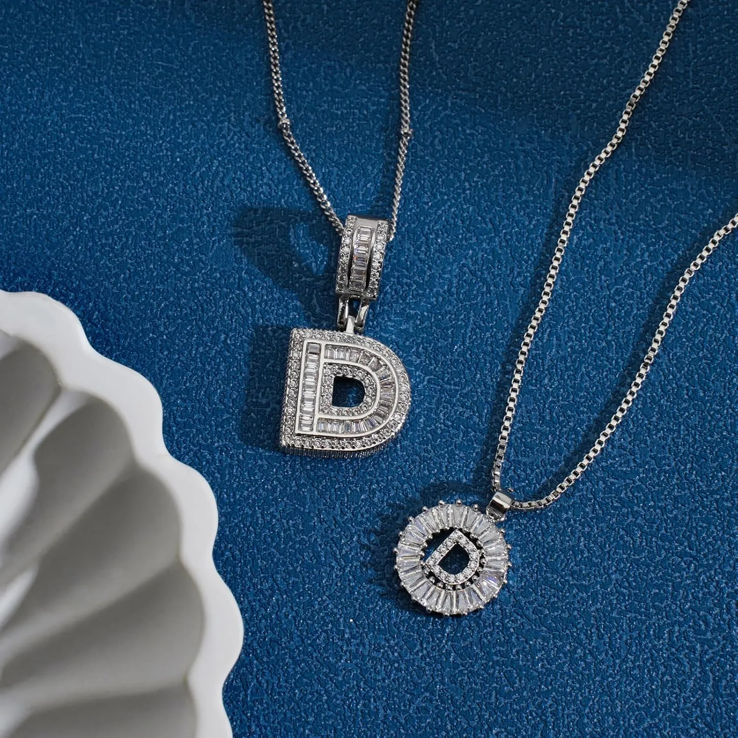 Initial Letter Necklace for Women 14k Silver Plated Dainty Necklaces Trendy Chunky Custom Layered Necklace Set Personalized Round Circle Zirconia A-Z Letter Chain Pendant Jewelry Gift