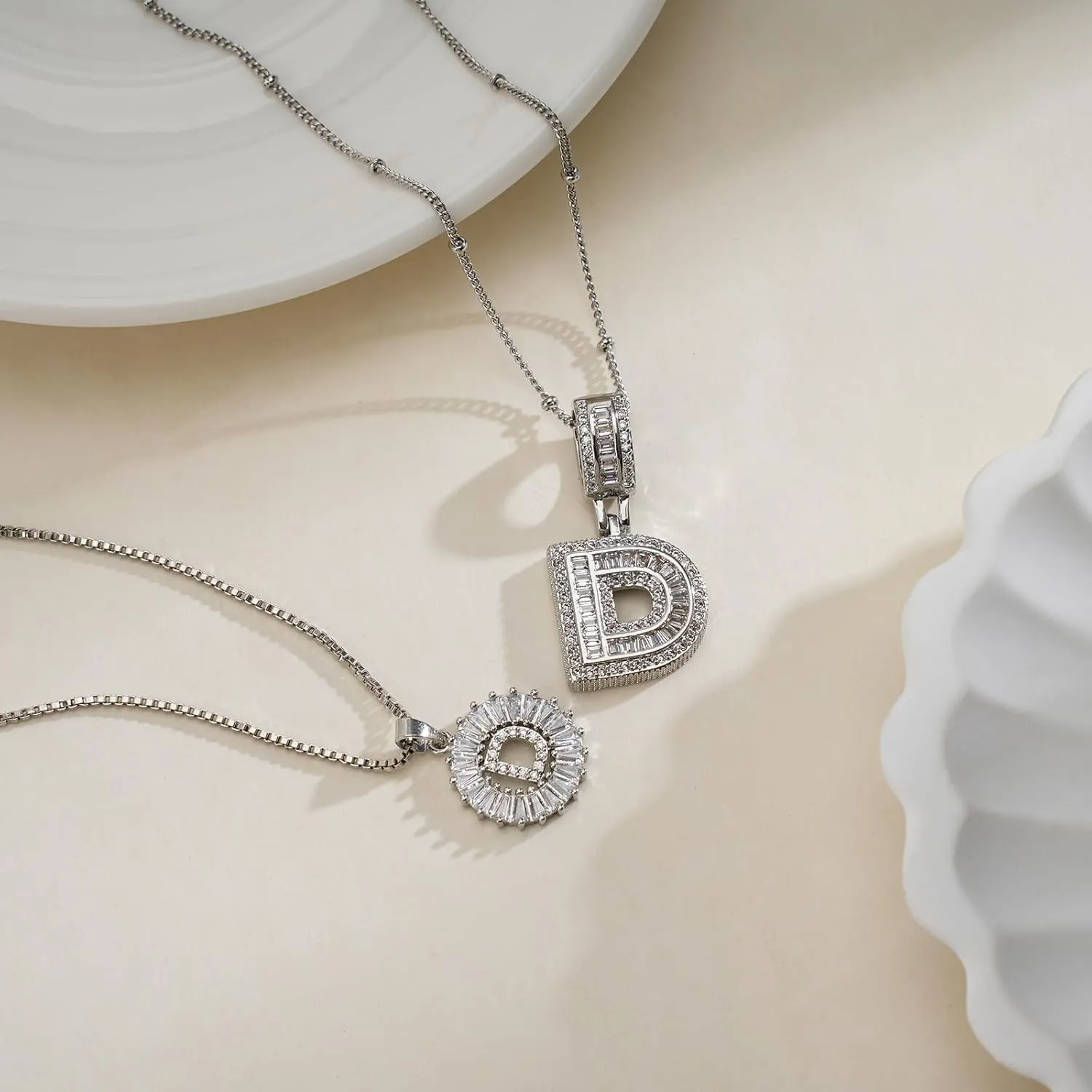 Initial Letter Necklace for Women 14k Silver Plated Dainty Necklaces Trendy Chunky Custom Layered Necklace Set Personalized Round Circle Zirconia A-Z Letter Chain Pendant Jewelry Gift