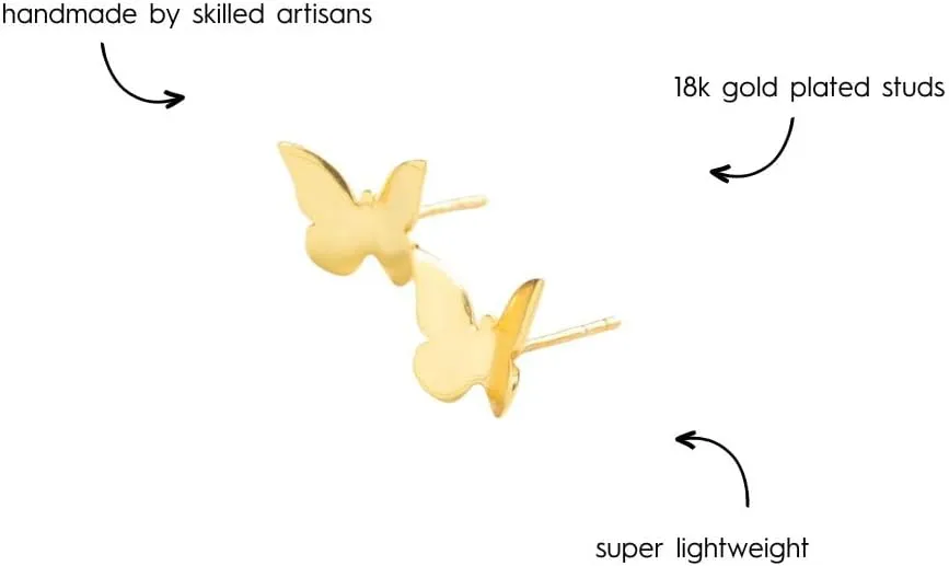 INK ALLOY Dainty Stud Earrings for Women 18k Gold Plated, Alice Small Fun Earrings for Women, Hypoallergenic Handmade Jewelry for Women (18k Gold Plated)