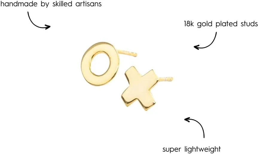 INK ALLOY Dainty Stud Earrings for Women 18k Gold Plated, Alice Small Fun Earrings for Women, Hypoallergenic Handmade Jewelry for Women (18k Gold Plated)