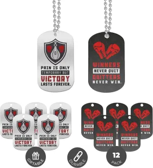 Inkstone Boxing Dogtag Necklaces | Motivational Sayings for Boxing & Kickboxing | (12 Pack) | Encouraging Gift for Students, Teams, and Fans