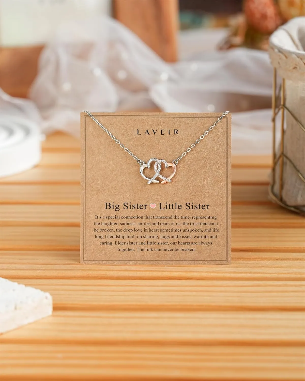 Interlocking Heart Necklace for Women, Sister Bestie Gifts with Unique Quote Card