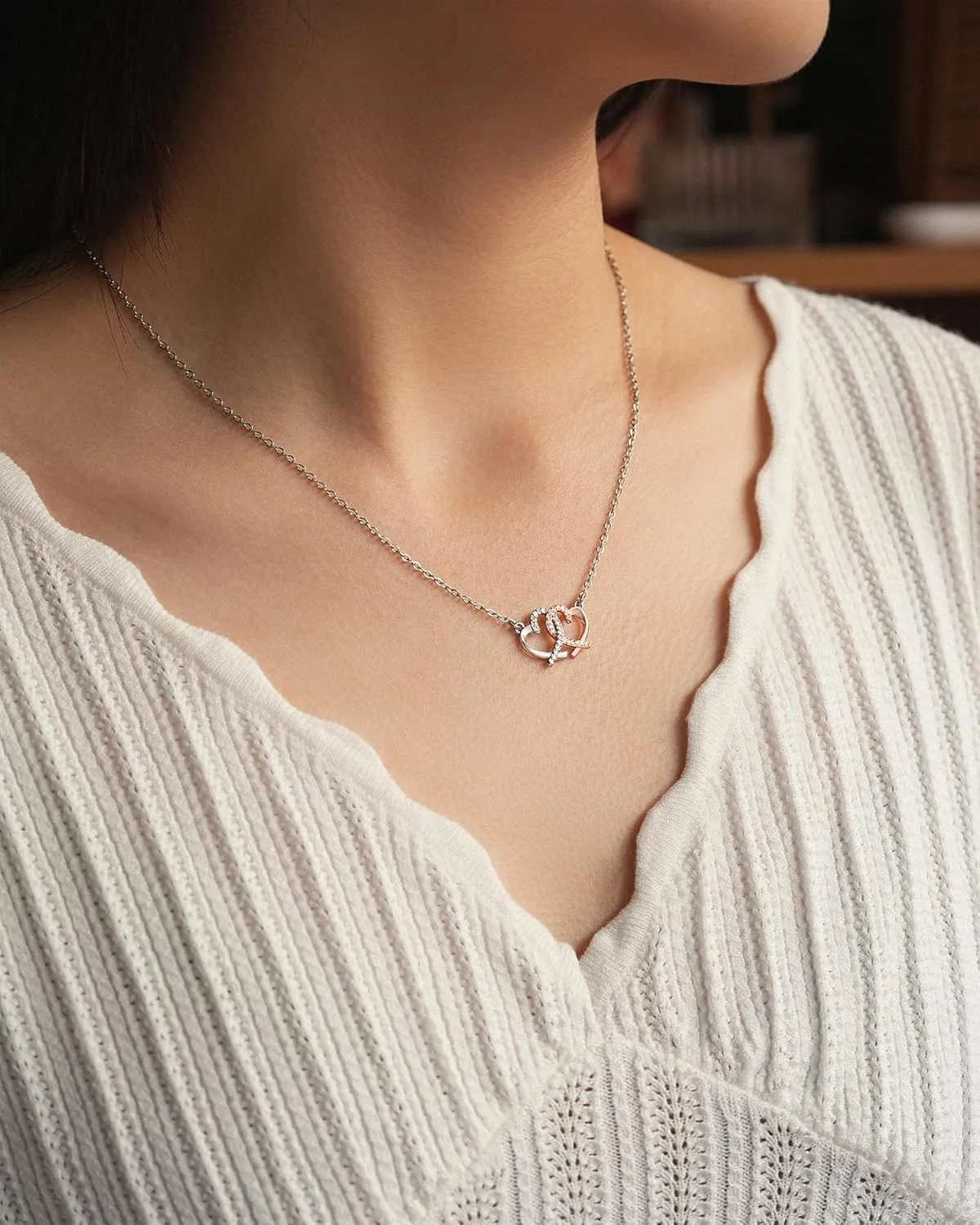 Interlocking Heart Necklace for Women, Sister Bestie Gifts with Unique Quote Card