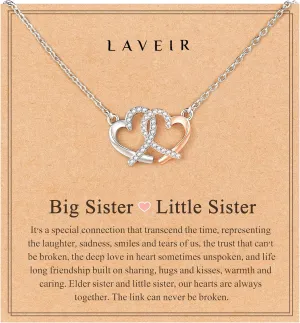 Interlocking Heart Necklace for Women, Sister Bestie Gifts with Unique Quote Card