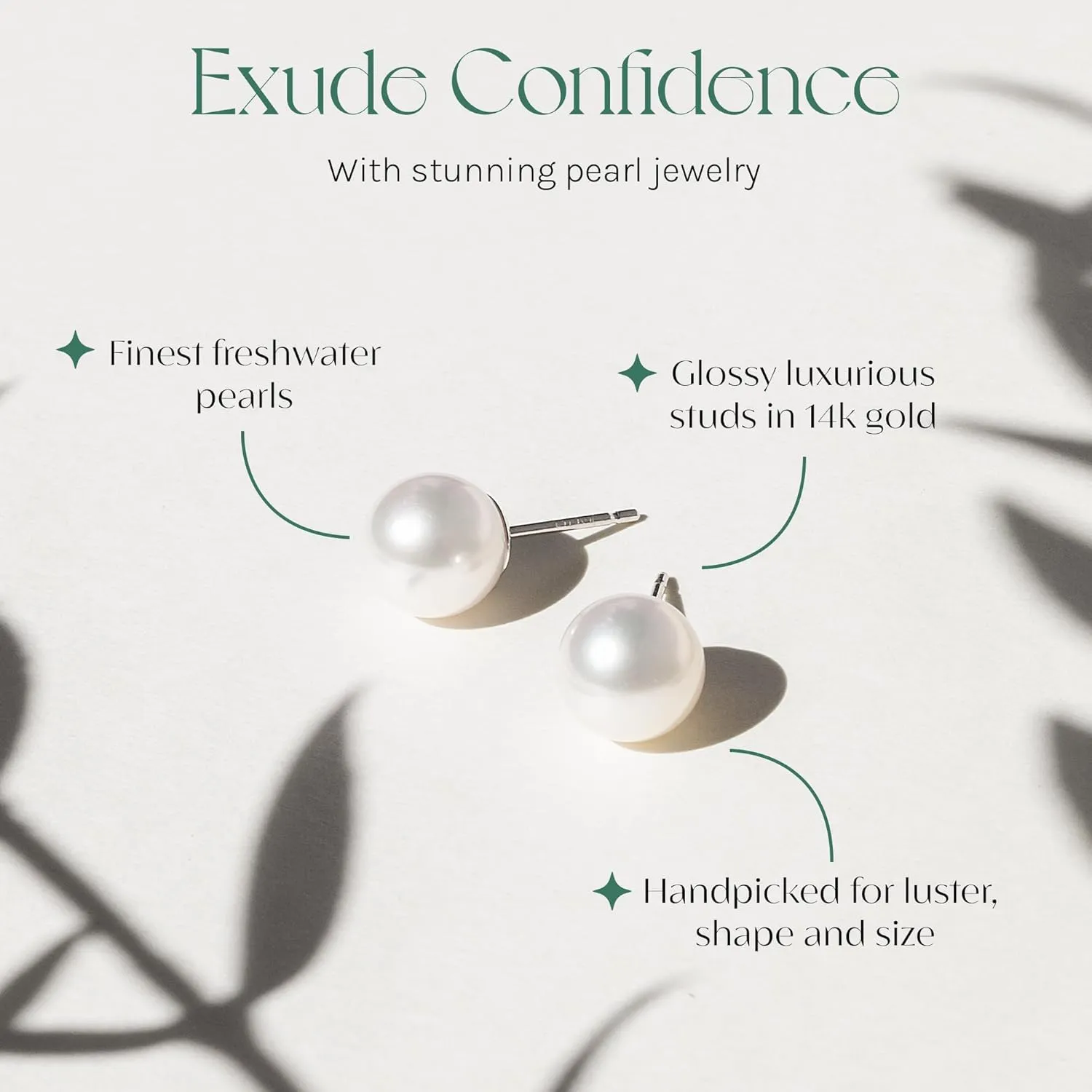 ISAAC WESTMAN White Freshwater Cultured Pearl Stud Earrings For Women - AAA High Luster, 14K White Gold