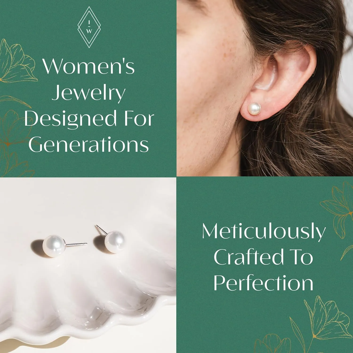 ISAAC WESTMAN White Freshwater Cultured Pearl Stud Earrings For Women - AAA High Luster, 14K White Gold