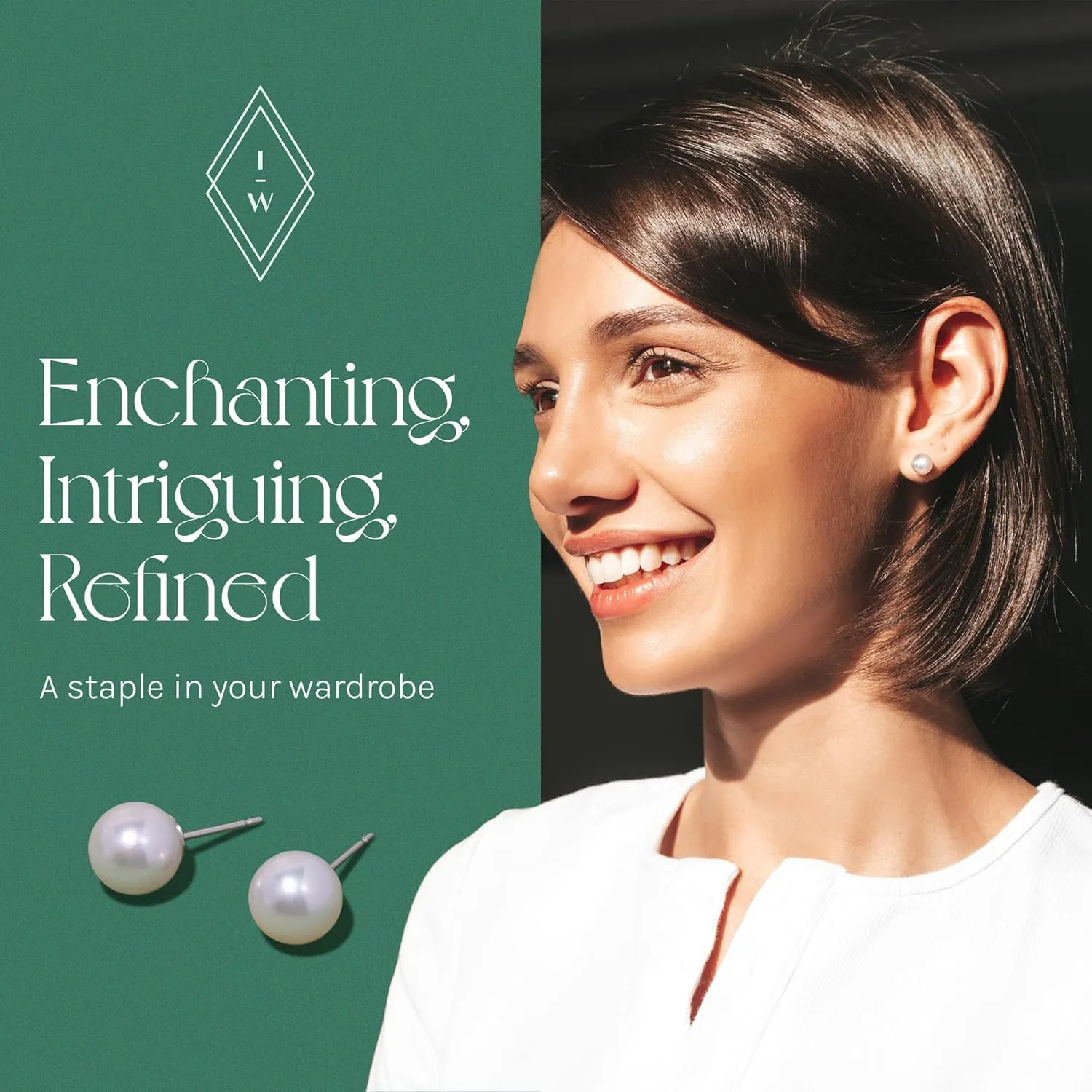 ISAAC WESTMAN White Freshwater Cultured Pearl Stud Earrings For Women - AAA High Luster, 14K White Gold