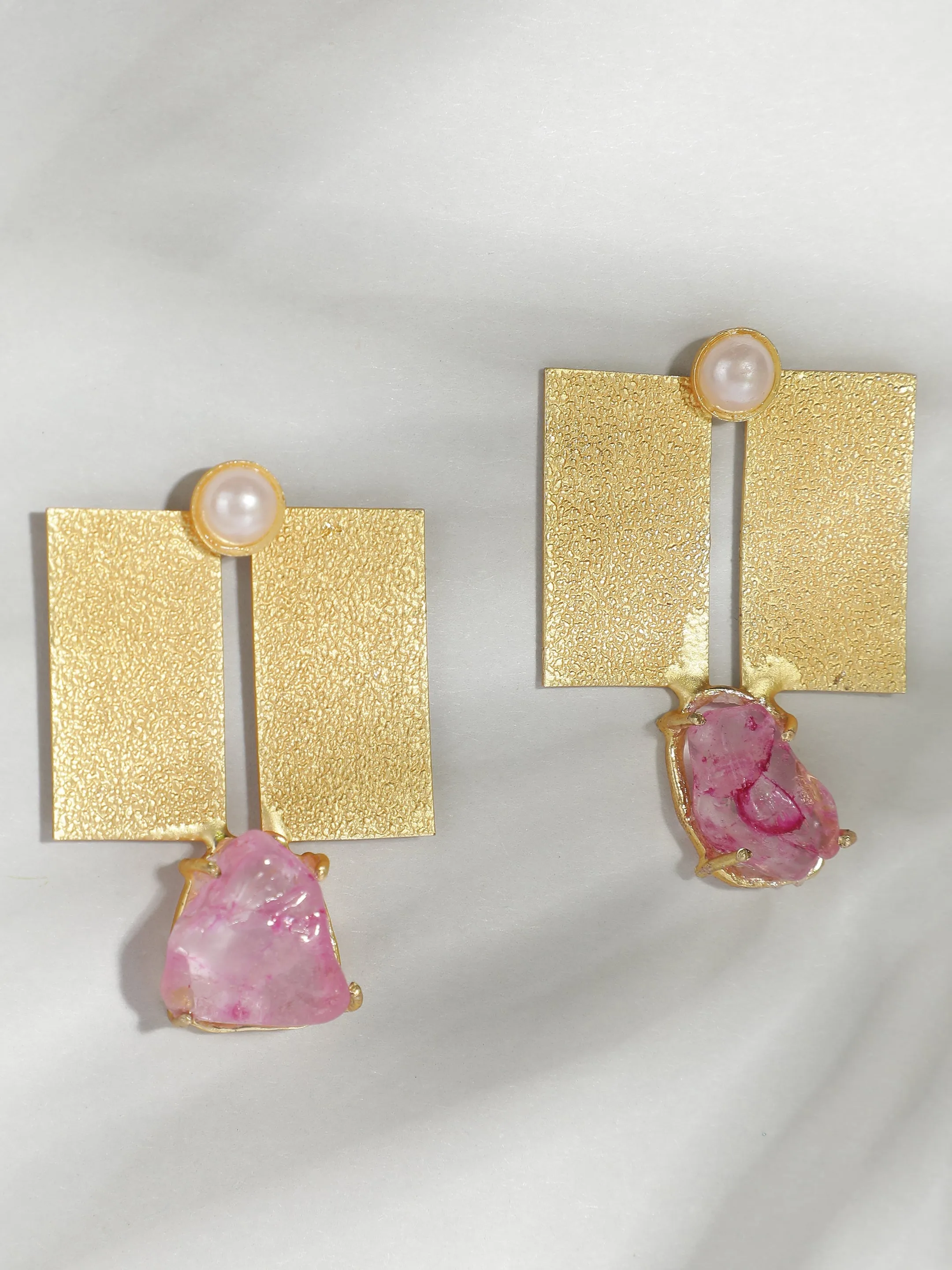 Ishin Gold Plated Fancy Pink Contemporary Drop Earing