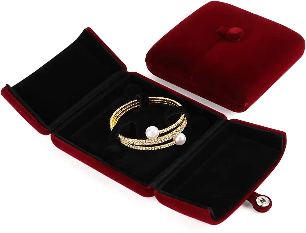 iSuperb Red Wine Velvet Bracelet Box Couple Proposal Jewelry Gift Box Engagement Ring Boxes Jewelry Display Storage for Wedding Anniversary (Bracelet box)