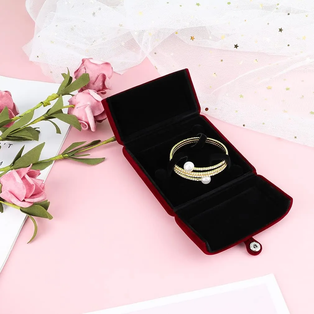 iSuperb Red Wine Velvet Bracelet Box Couple Proposal Jewelry Gift Box Engagement Ring Boxes Jewelry Display Storage for Wedding Anniversary (Bracelet box)
