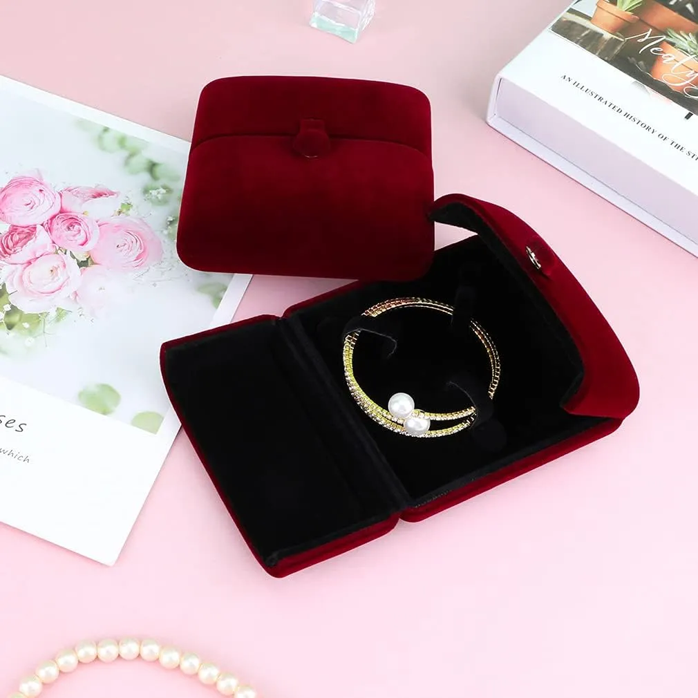 iSuperb Red Wine Velvet Bracelet Box Couple Proposal Jewelry Gift Box Engagement Ring Boxes Jewelry Display Storage for Wedding Anniversary (Bracelet box)