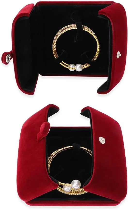 iSuperb Red Wine Velvet Bracelet Box Couple Proposal Jewelry Gift Box Engagement Ring Boxes Jewelry Display Storage for Wedding Anniversary (Bracelet box)