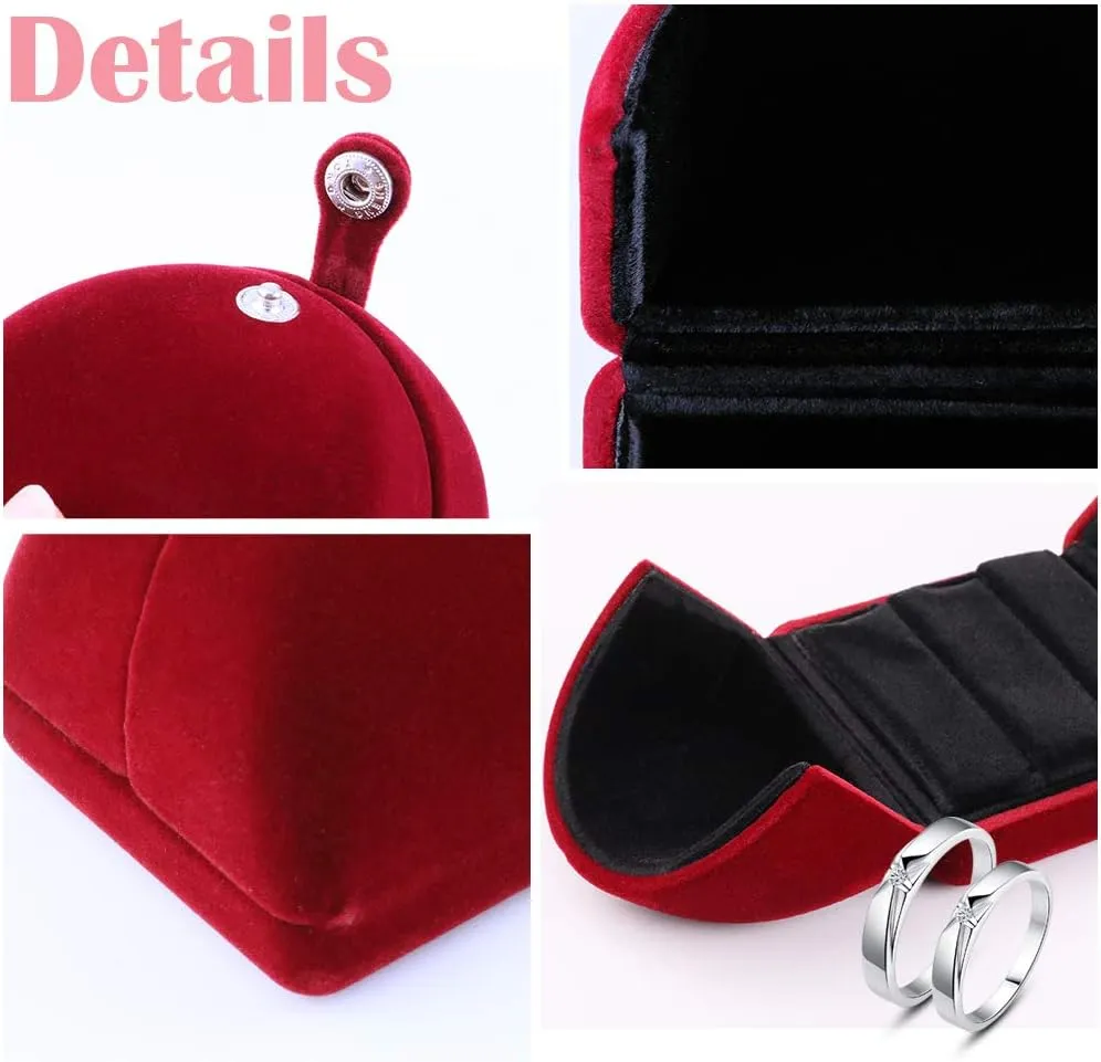 iSuperb Red Wine Velvet Double Ring Box Jewelry Gift Box Couple Engagement Ring Earring Jewelry Display for Wedding Anniversary Proposal