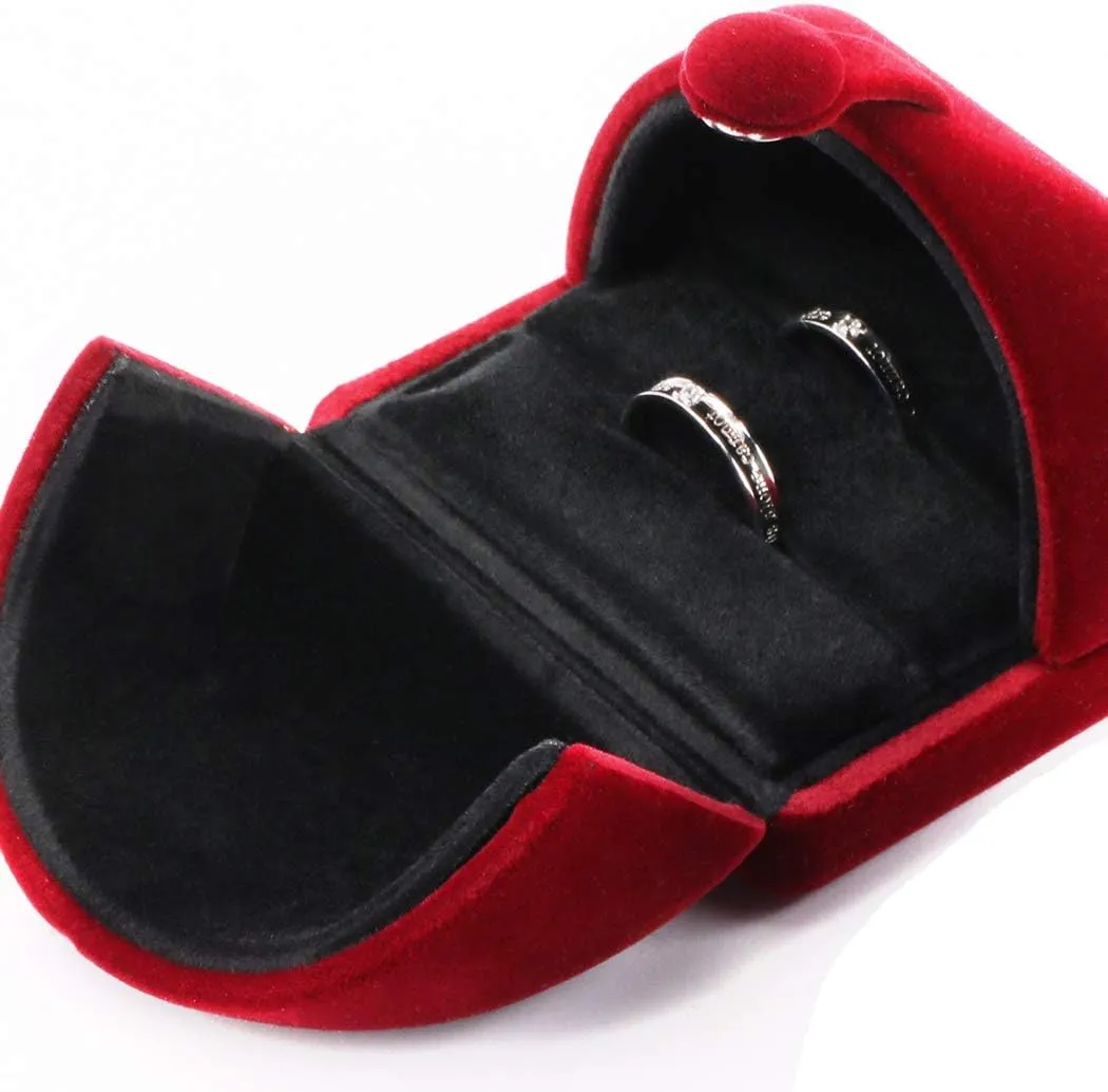 iSuperb Red Wine Velvet Double Ring Box Jewelry Gift Box Couple Engagement Ring Earring Jewelry Display for Wedding Anniversary Proposal