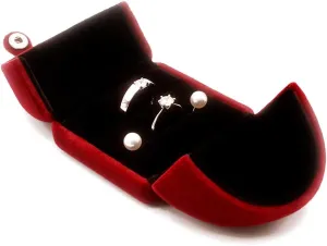 iSuperb Red Wine Velvet Double Ring Box Jewelry Gift Box Couple Engagement Ring Earring Jewelry Display for Wedding Anniversary Proposal