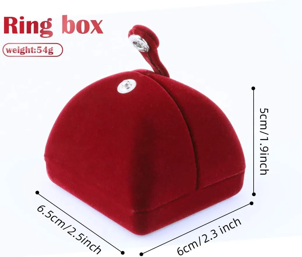 iSuperb Red Wine Velvet Double Ring Box Jewelry Gift Box Couple Engagement Ring Earring Jewelry Display for Wedding Anniversary Proposal