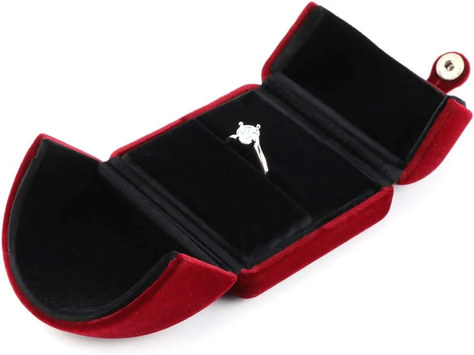 iSuperb Red Wine Velvet Ring Box Couple Proposal Jewelry Gift Box Engagement Ring Boxes Jewelry Display Storage for Wedding Anniversary