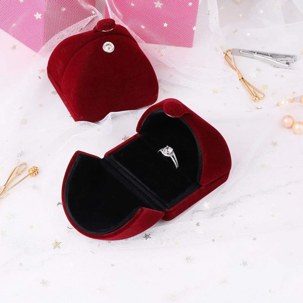 iSuperb Red Wine Velvet Ring Box Couple Proposal Jewelry Gift Box Engagement Ring Boxes Jewelry Display Storage for Wedding Anniversary