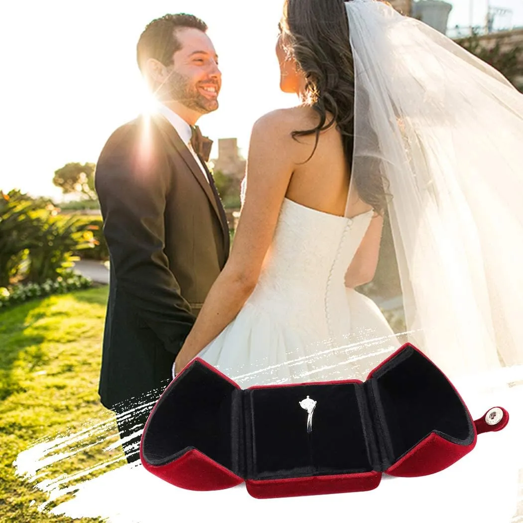 iSuperb Red Wine Velvet Ring Box Couple Proposal Jewelry Gift Box Engagement Ring Boxes Jewelry Display Storage for Wedding Anniversary