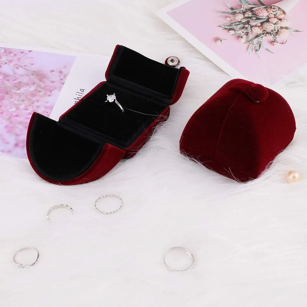 iSuperb Red Wine Velvet Ring Box Couple Proposal Jewelry Gift Box Engagement Ring Boxes Jewelry Display Storage for Wedding Anniversary
