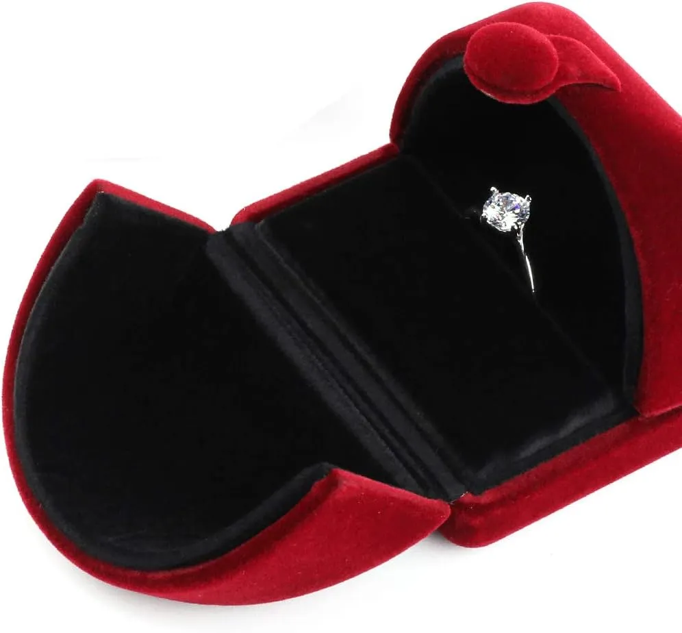 iSuperb Red Wine Velvet Ring Box Couple Proposal Jewelry Gift Box Engagement Ring Boxes Jewelry Display Storage for Wedding Anniversary