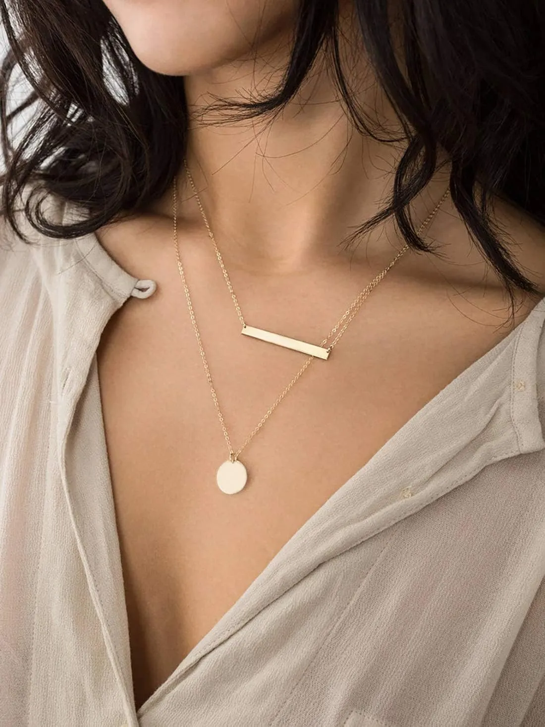 itianxi Dainty Bar Necklace for Women,Gold/Silver Cute Delicate Disc Necklcace,Trendy Elegant Dot Fashion Necklace