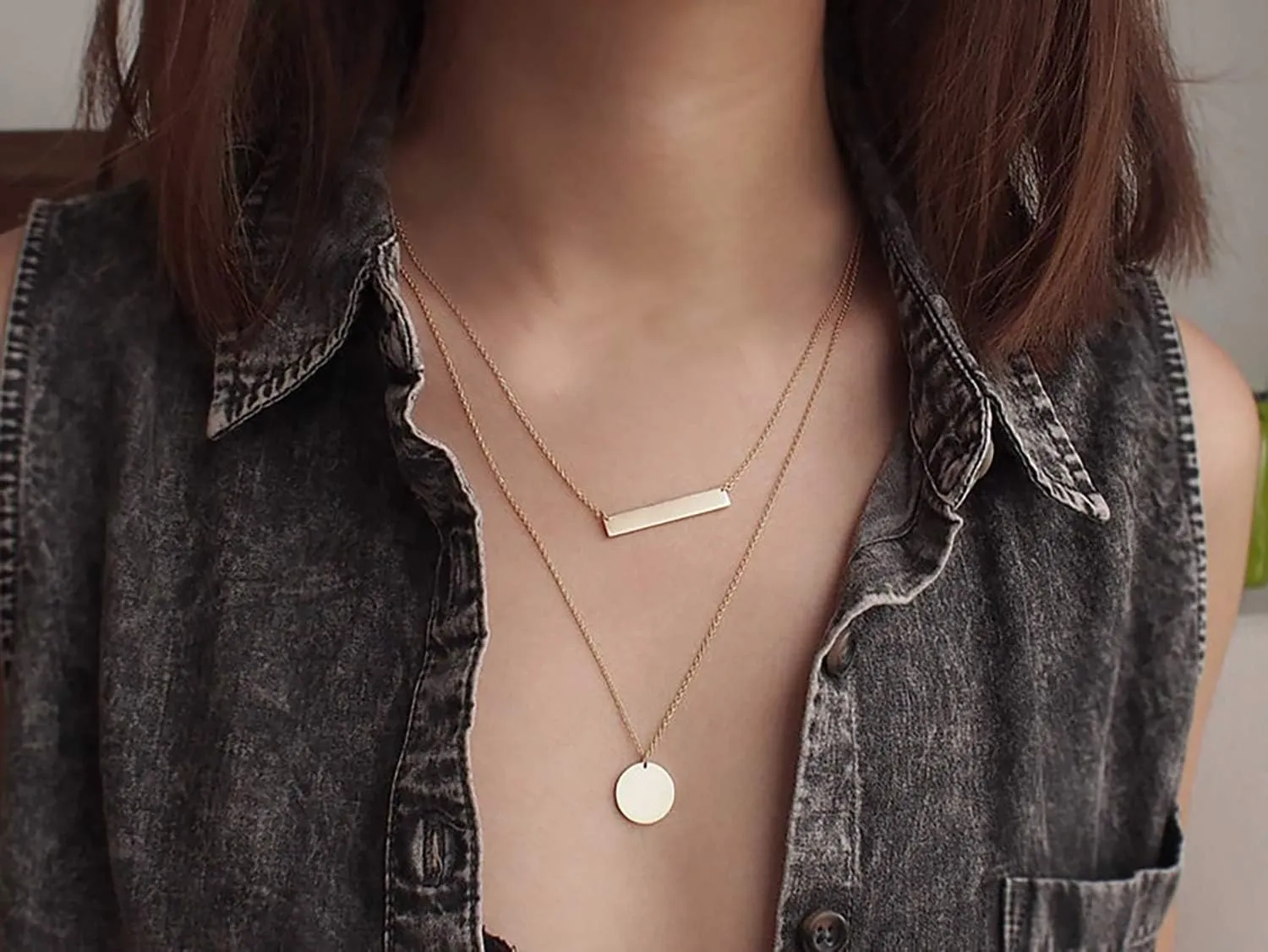 itianxi Dainty Bar Necklace for Women,Gold/Silver Cute Delicate Disc Necklcace,Trendy Elegant Dot Fashion Necklace