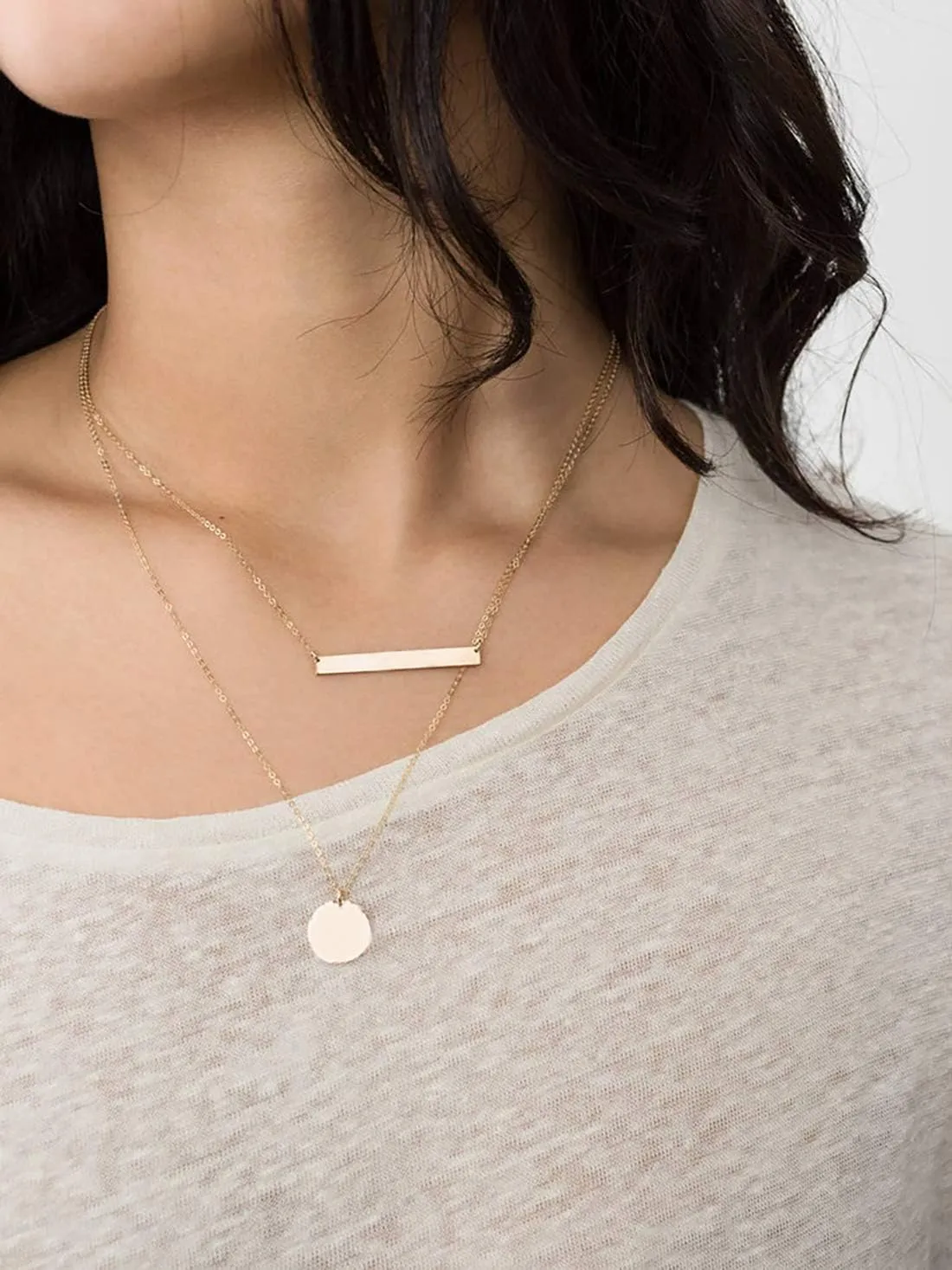 itianxi Dainty Bar Necklace for Women,Gold/Silver Cute Delicate Disc Necklcace,Trendy Elegant Dot Fashion Necklace