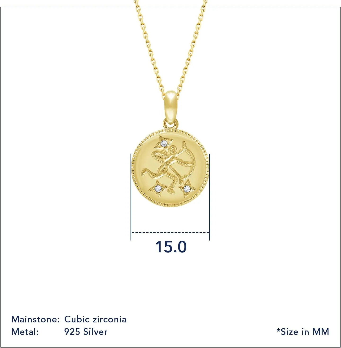 J'ADMIRE 14K Yellow Gold Clad Sterling Silver Zodiac Stars Pendant Necklace for Women Birthday Mother's Day Gift, 18"