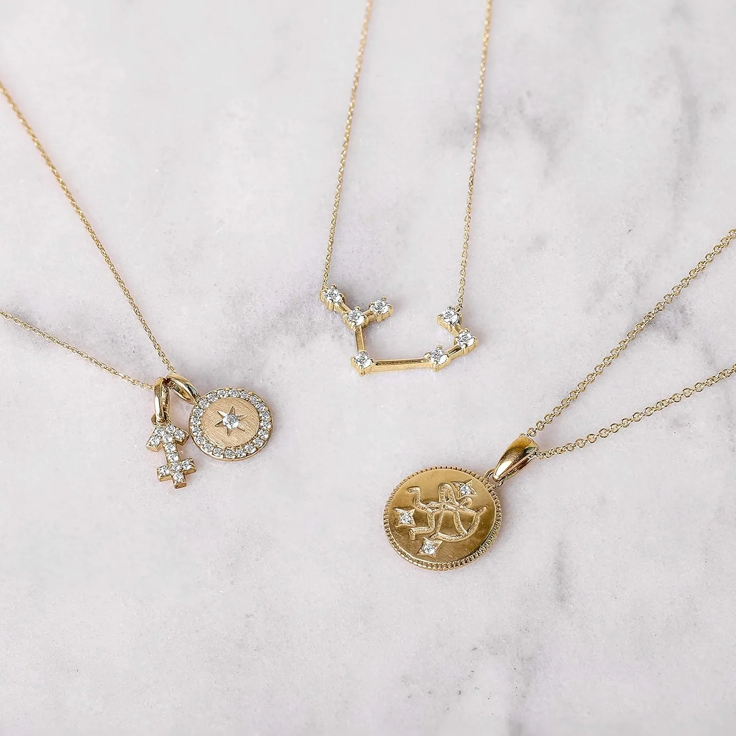 J'ADMIRE 14K Yellow Gold Clad Sterling Silver Zodiac Stars Pendant Necklace for Women Birthday Mother's Day Gift, 18"