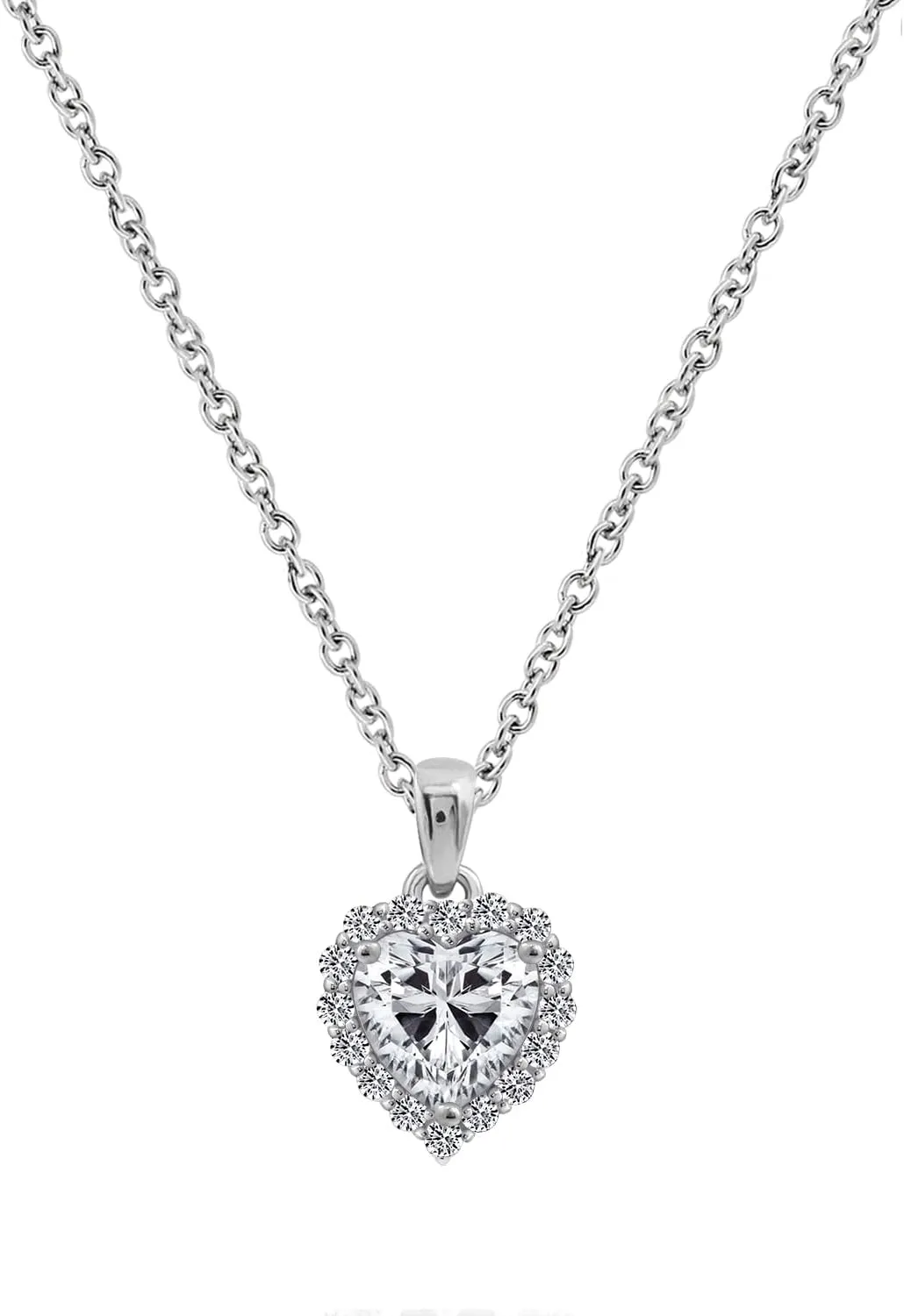 J'ADMIRE 2.5 cttw Simulated Gemstone Heart Halo with Cubic Zirconia Accents Birthstone Pendant Necklace for Women Mother's Day Gift, Platinum Plated Sterling Silver