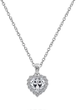 J'ADMIRE 2.5 cttw Simulated Gemstone Heart Halo with Cubic Zirconia Accents Birthstone Pendant Necklace for Women Mother's Day Gift, Platinum Plated Sterling Silver
