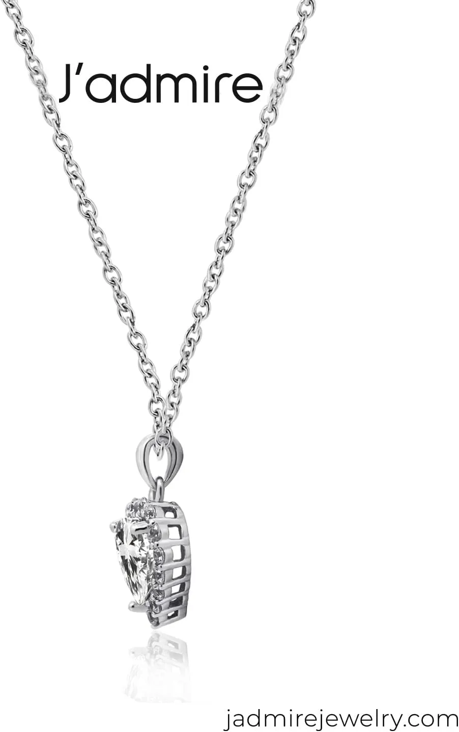 J'ADMIRE 2.5 cttw Simulated Gemstone Heart Halo with Cubic Zirconia Accents Birthstone Pendant Necklace for Women Mother's Day Gift, Platinum Plated Sterling Silver