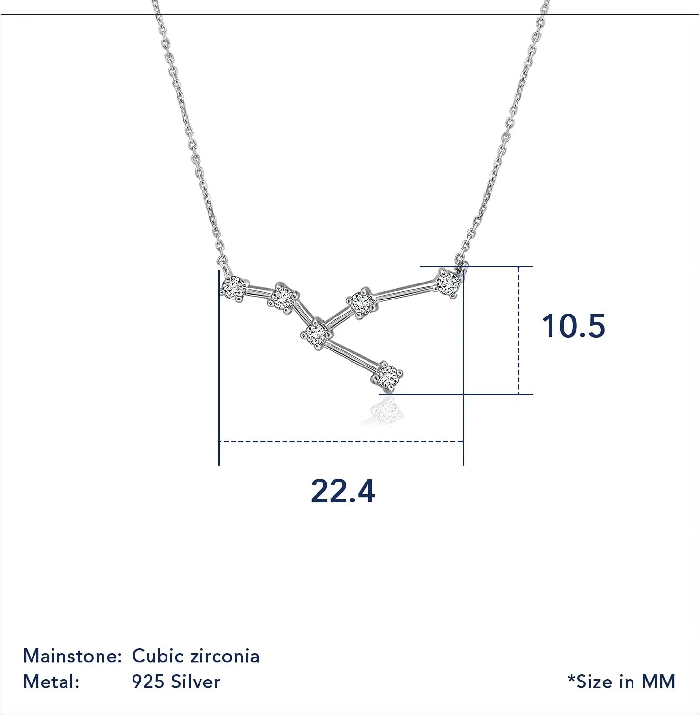 J'ADMIRE Horoscope Collection - Platinum Plated Sterling Silver 0.3 cttw Cubic Zirconia Horoscope Zodiac Star Symbol Pendant Necklace for Women Mother's Day Gift, 16"   2" Extender