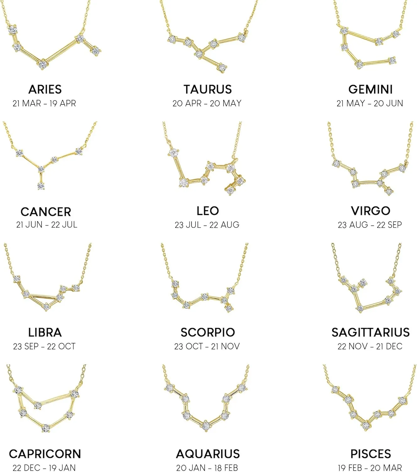 J'ADMIRE Horoscope Collection - Platinum Plated Sterling Silver 0.3 cttw Cubic Zirconia Horoscope Zodiac Star Symbol Pendant Necklace for Women Mother's Day Gift, 16"   2" Extender