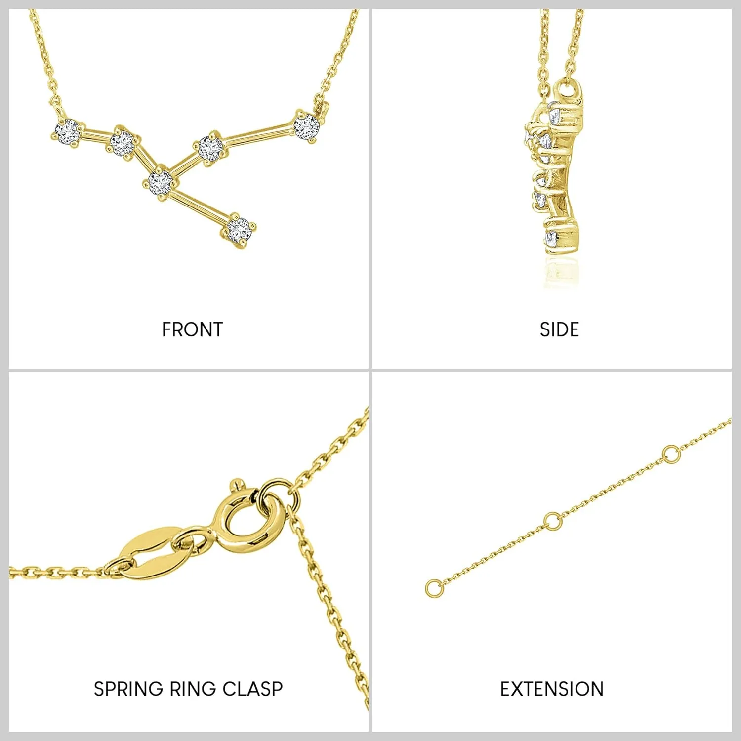 J'ADMIRE Horoscope Collection - Platinum Plated Sterling Silver 0.3 cttw Cubic Zirconia Horoscope Zodiac Star Symbol Pendant Necklace for Women Mother's Day Gift, 16"   2" Extender