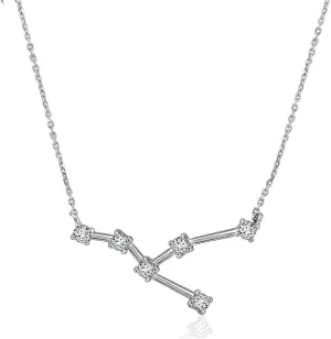 J'ADMIRE Horoscope Collection - Platinum Plated Sterling Silver 0.3 cttw Cubic Zirconia Horoscope Zodiac Star Symbol Pendant Necklace for Women Mother's Day Gift, 16"   2" Extender