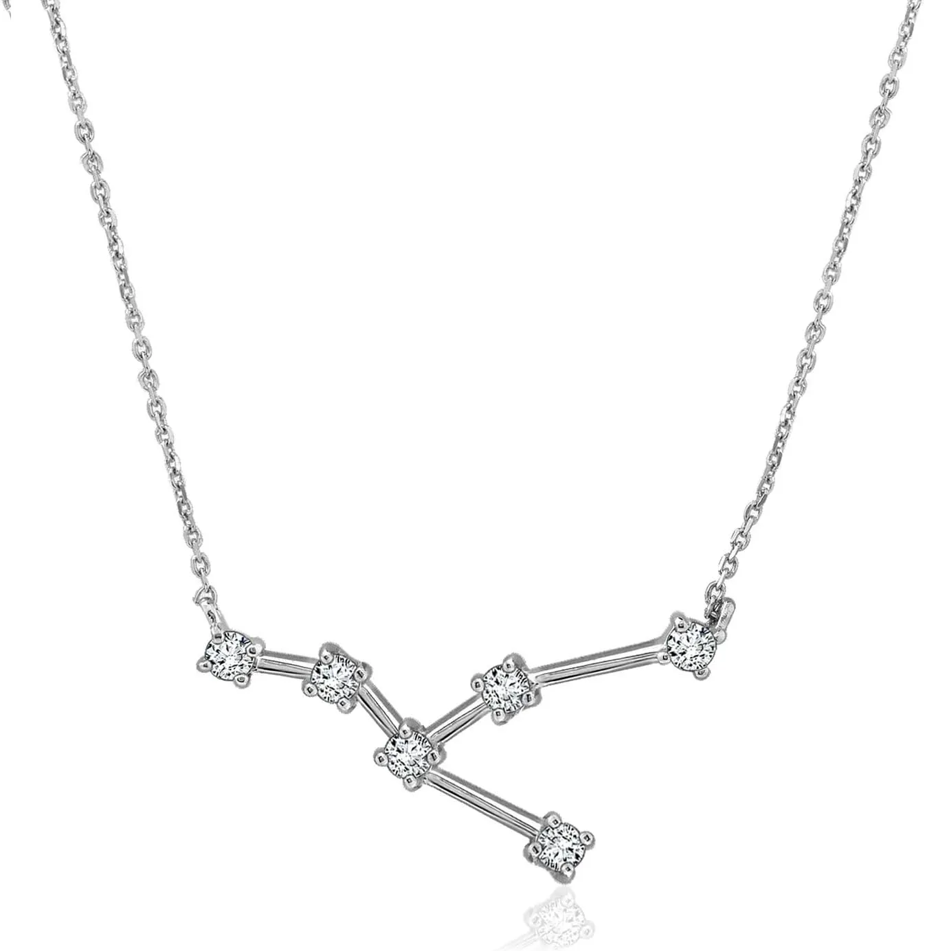 J'ADMIRE Horoscope Collection - Platinum Plated Sterling Silver 0.3 cttw Cubic Zirconia Horoscope Zodiac Star Symbol Pendant Necklace for Women Mother's Day Gift, 16"   2" Extender