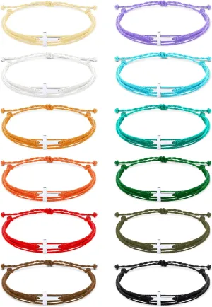 Janmercy 100 Pieces Cross Bracelet Christian Bracelet Handmade Braided String Rope Christian Jewelry for Women Adjustable Rope for Women Men