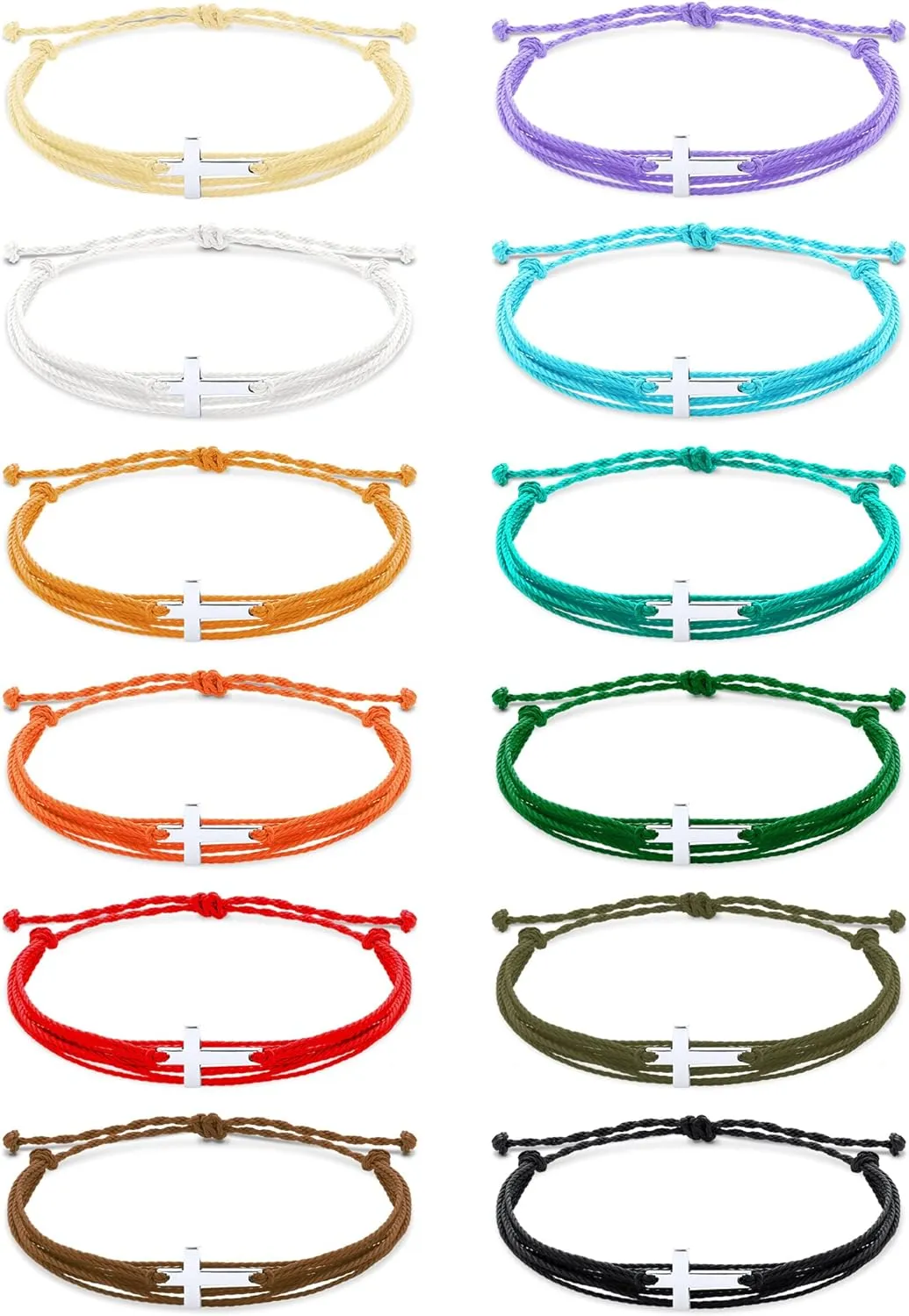 Janmercy 100 Pieces Cross Bracelet Christian Bracelet Handmade Braided String Rope Christian Jewelry for Women Adjustable Rope for Women Men