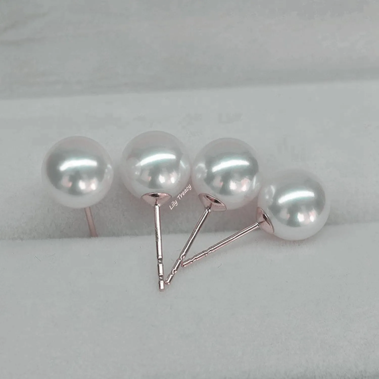 Japanese Akoya Cultured Pearl Stud Earrings 18K Solid Yellow White or Rose gold 5.5-6mm; 7-7.5mm; 7.5-8mm; 8-8.5mm; 8.5-9mm;9-9.5mm; 9.5-10mm by Lily Treacy June Birthstone
