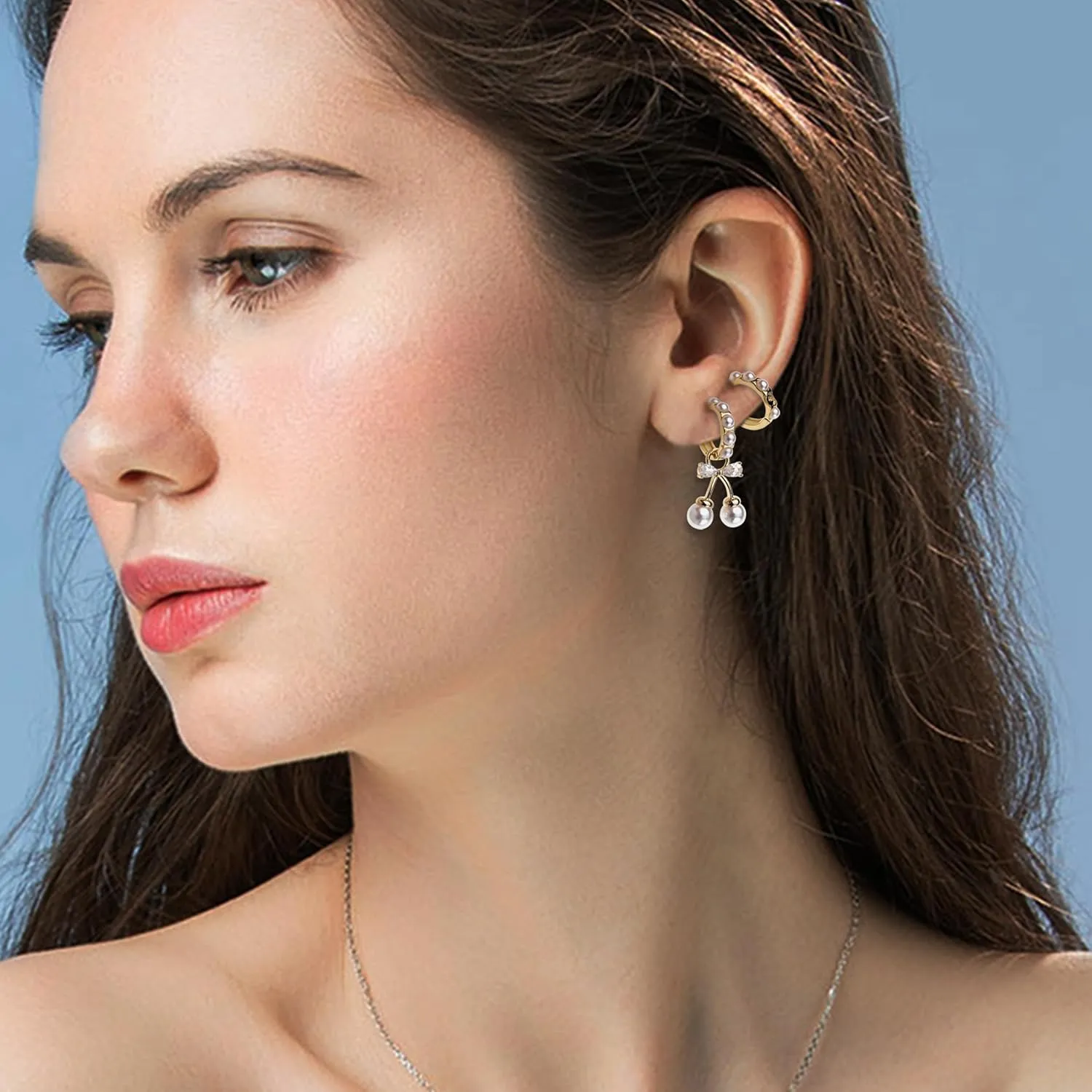 JeanBeau Gold Bow Dangle Hoop earrings for Women Trendy Pearl Rhinestone Ribbon Bowknot Earing Dangling Prom Wedding Fashion Jewelry Gift